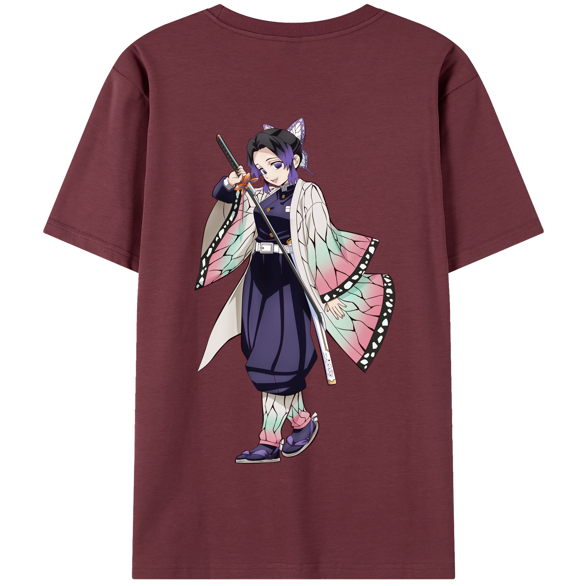 （画像用） 鬼滅の刃（きめつのやいば）蟲柱-胡蝶 しのぶ／こちょう しのぶ Kochou Shinobu 綿100％半袖Tシャツ（背面プリント）
